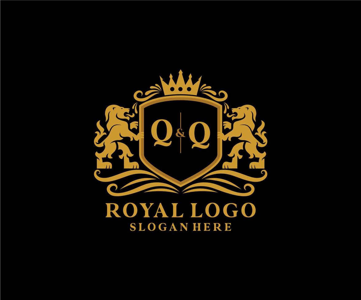 Initial QQ Letter Lion Royal Luxury Logo template in vector art for Restaurant, Royalty, Boutique, Cafe, Hotel, Heraldic, Jewelry, Fashion and other vector illustration.