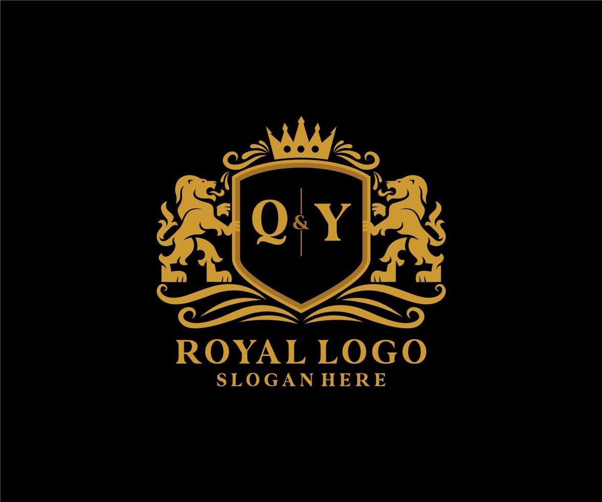 Initial QY Letter Lion Royal Luxury Logo template in vector art for Restaurant, Royalty, Boutique, Cafe, Hotel, Heraldic, Jewelry, Fashion and other vector illustration.