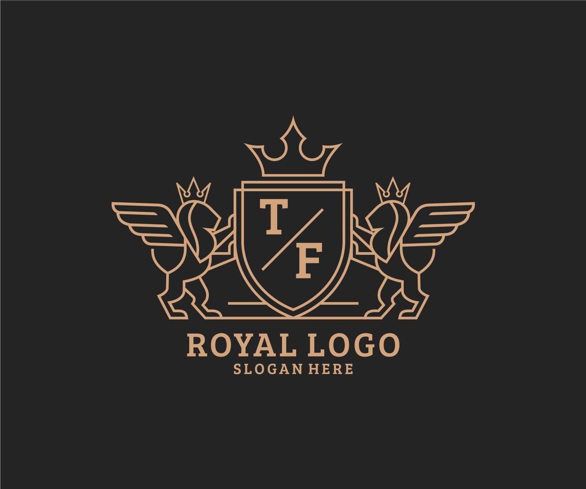 Initial TF Letter Lion Royal Luxury Heraldic,Crest Logo template in vector art for Restaurant, Royalty, Boutique, Cafe, Hotel, Heraldic, Jewelry, Fashion and other vector illustration.