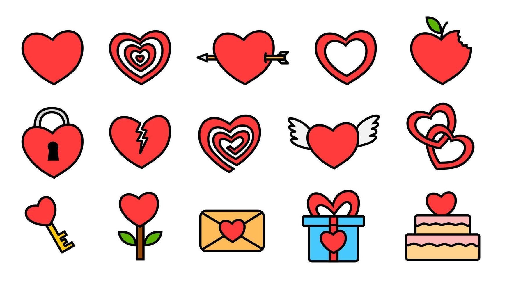 simple love icon set vector design for valentine content
