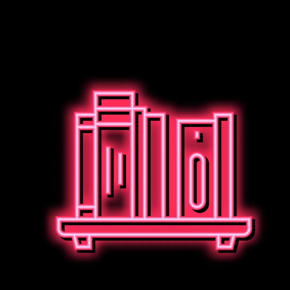 bookshelf with books neon glow icon illustration vector