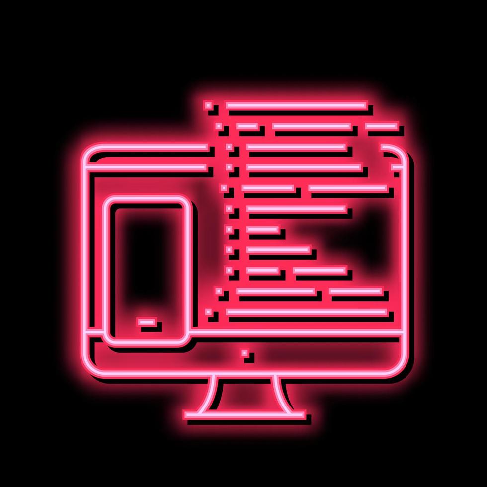 coding phone application on computer neon glow icon illustration vector