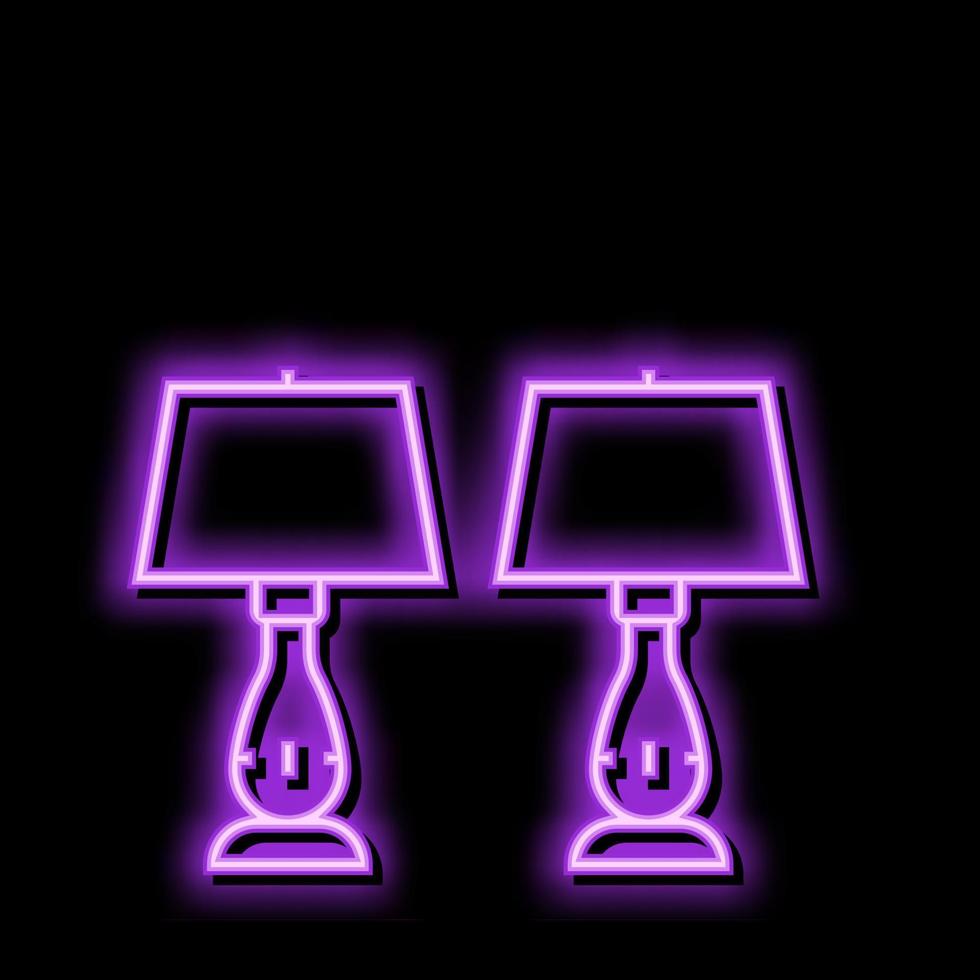 dormitorio mesa lámpara neón resplandor icono ilustración vector