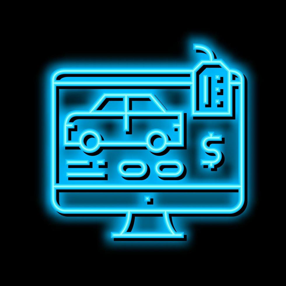 comprar coche en línea neón resplandor icono ilustración vector