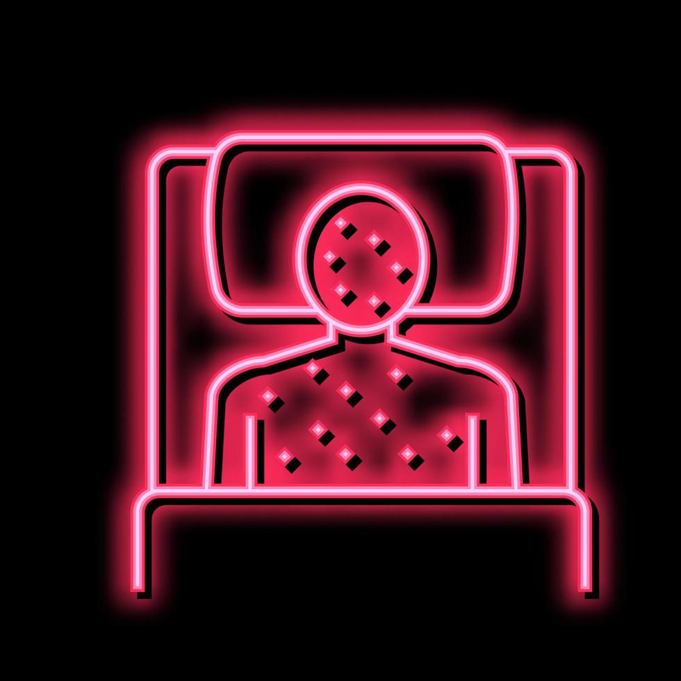 illness human with rash in bed neon glow icon illustration vector