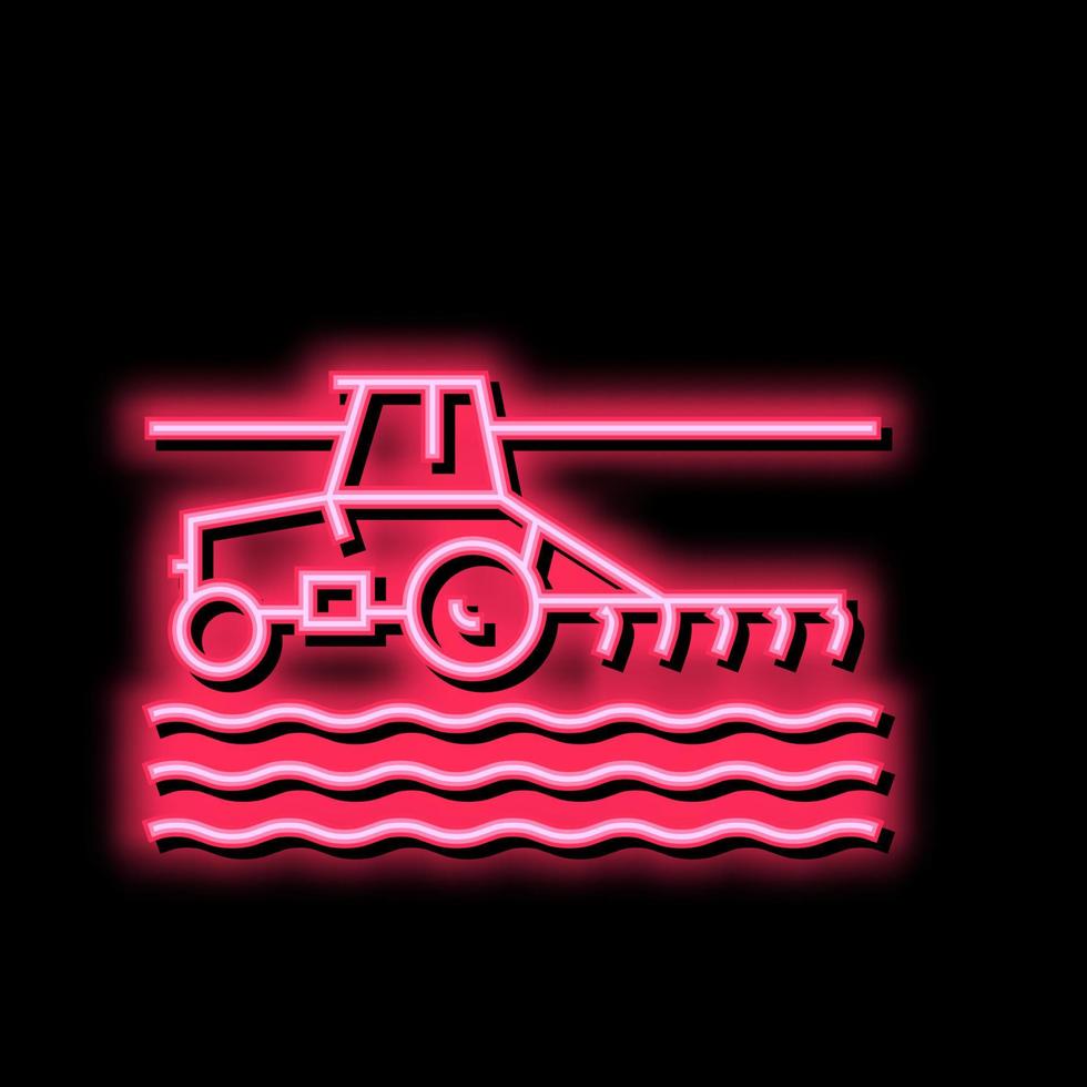 tractor trabajando en campo neón resplandor icono ilustración vector