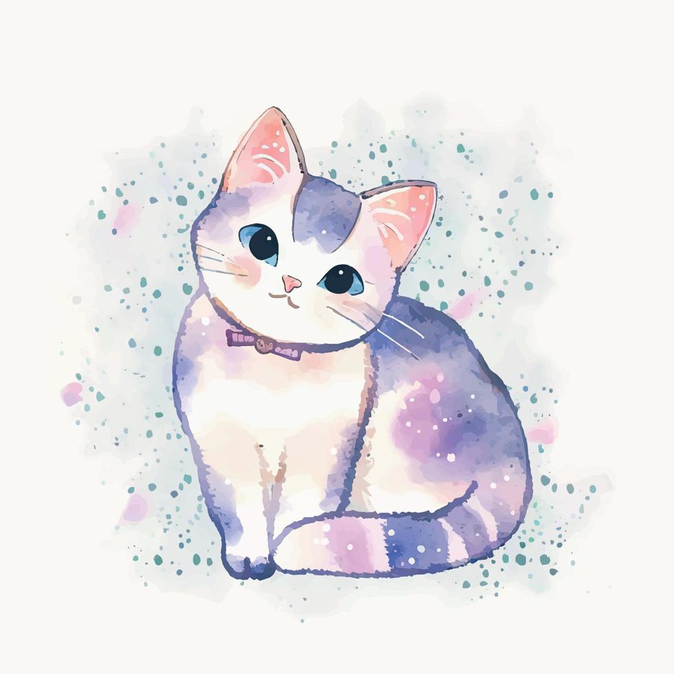 Watercolor cute cat vector