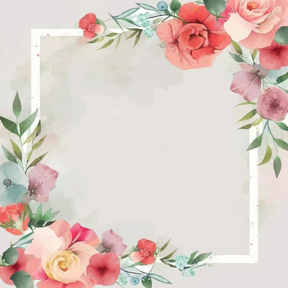 Watercolor flower frame background vector