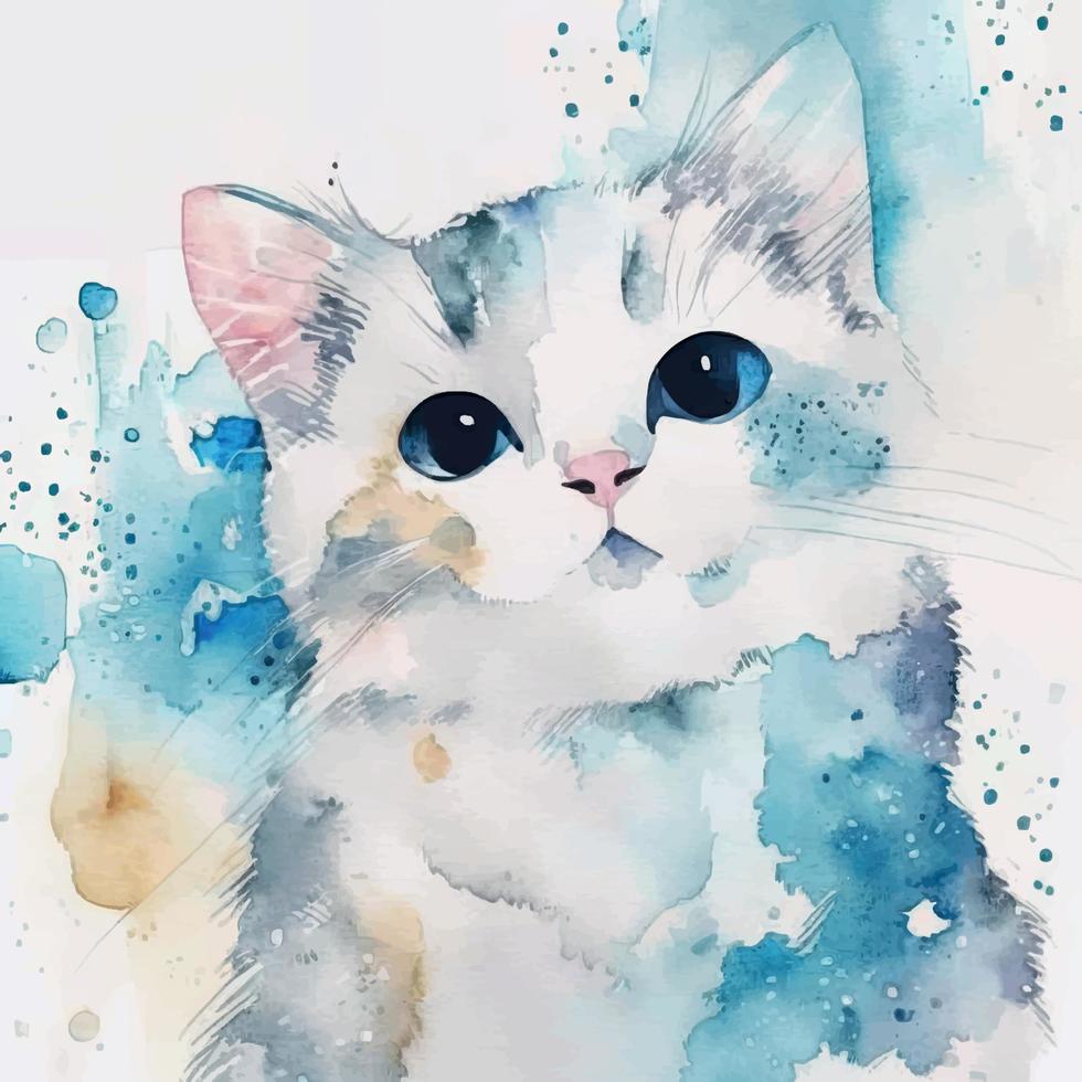 Watercolor cute cat vector