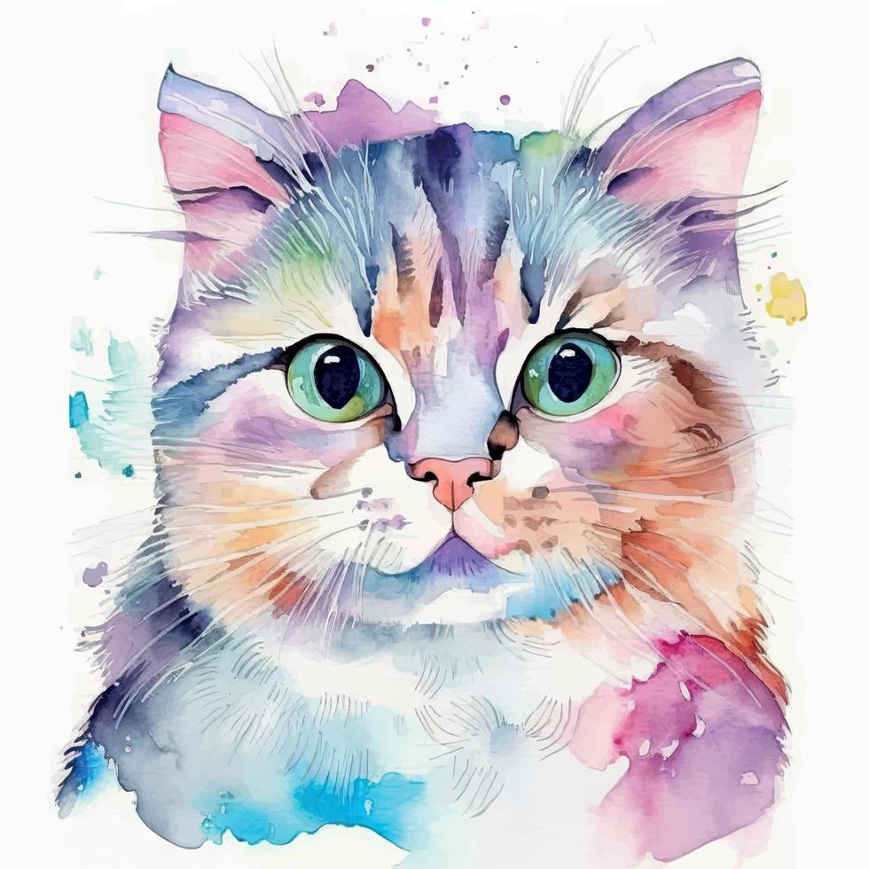 Watercolor cute cat vector