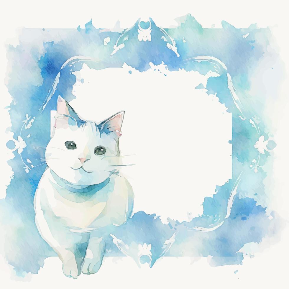 Watercolor flower frame with a cat vector