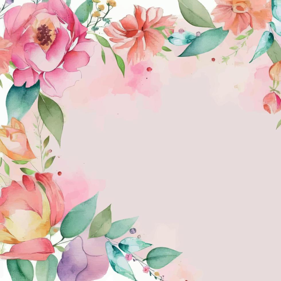 Watercolor flower frame background vector