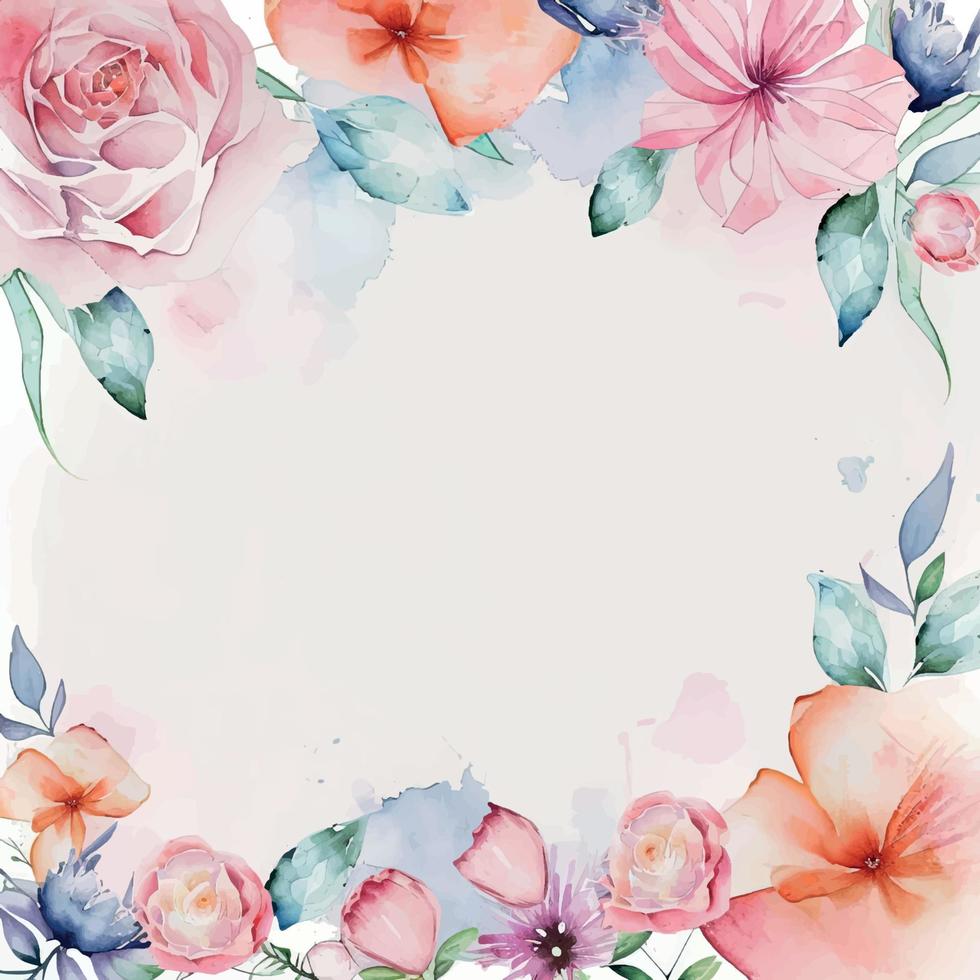 Watercolor flower frame background vector