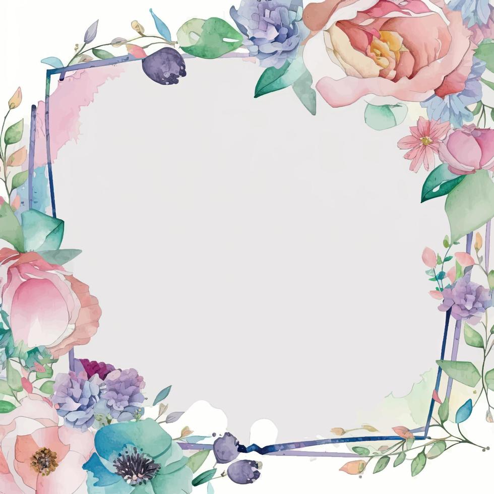 Watercolor flower frame background vector