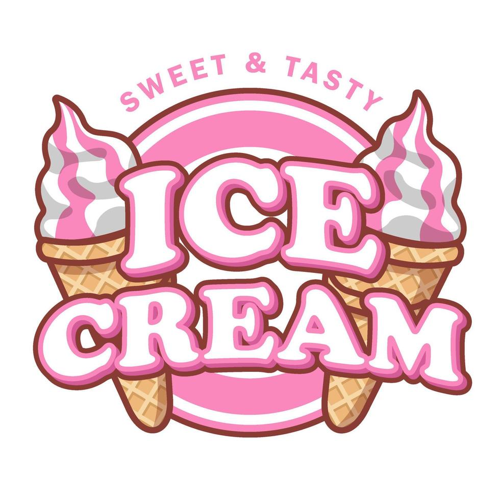 hielo crema dulce comida logo marca producto dibujos animados estilo vector ilustración editable texto efecto