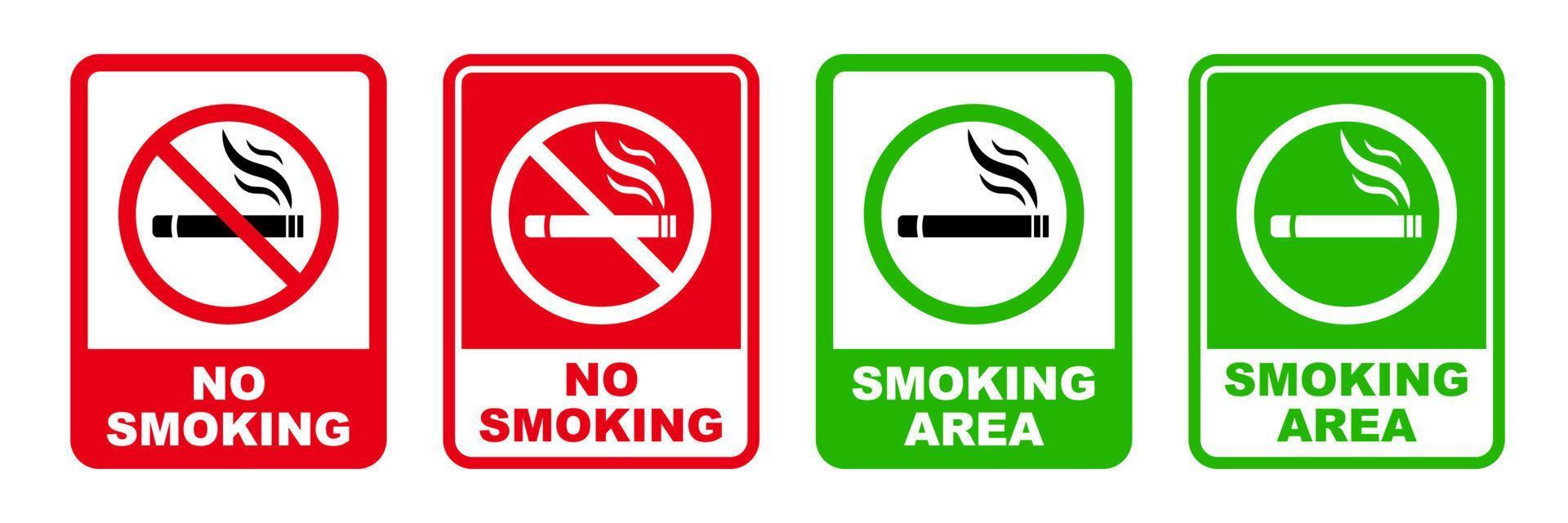 No de fumar y de fumar zona prohibido firmar imprimible rojo detener símbolo conjunto prohibición silueta icono diseño vector