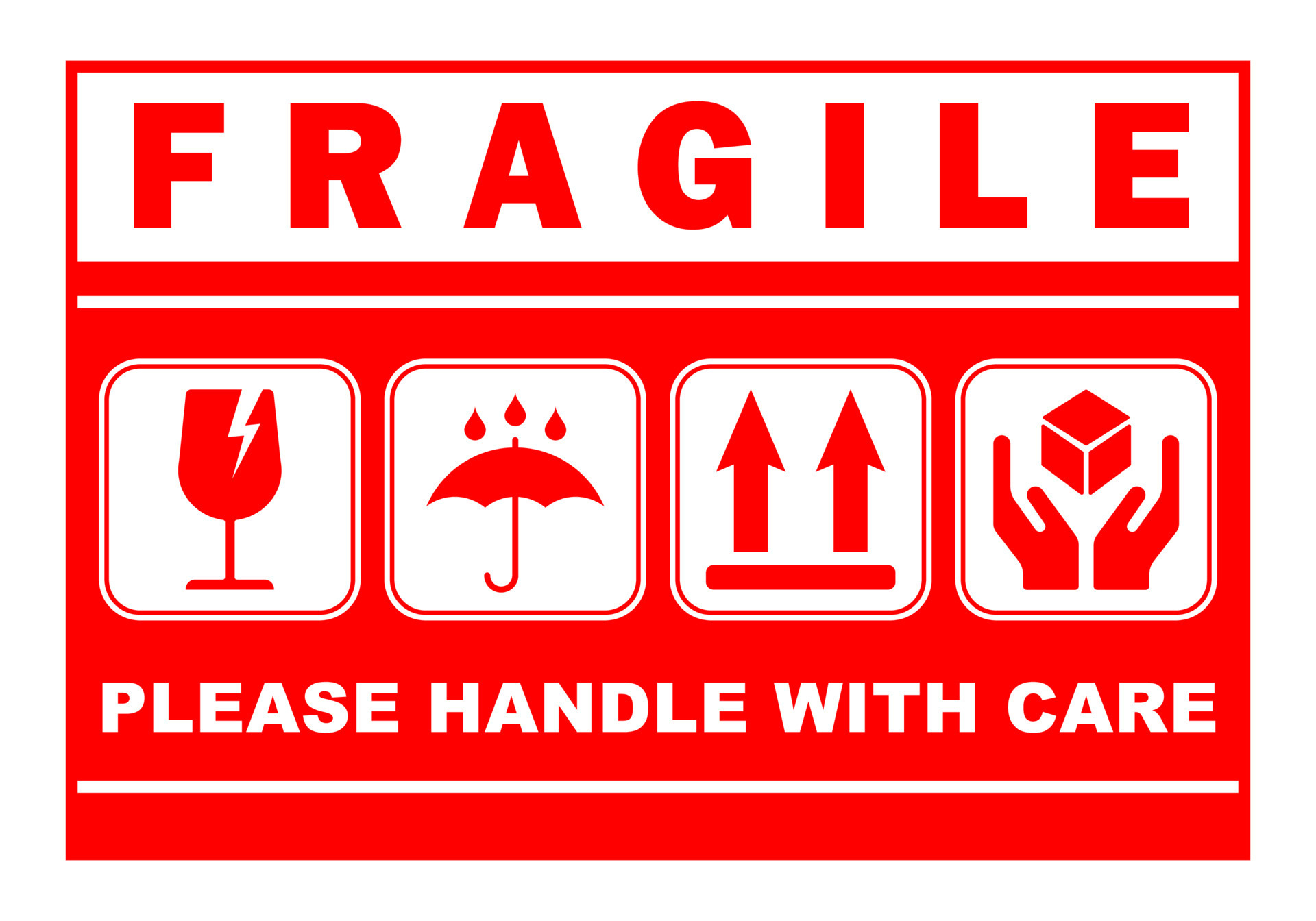 Red Sticker Fragile Handle With Care Printable Sign Symbol For Delivery Package Simple
