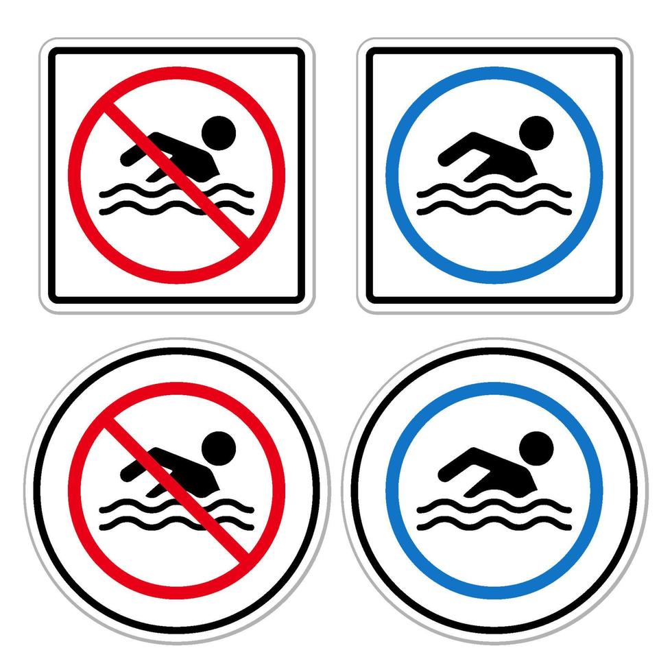 no swim zone allowed caution forbidden sign symbol pictogram set ban silhouette rounded icon vector