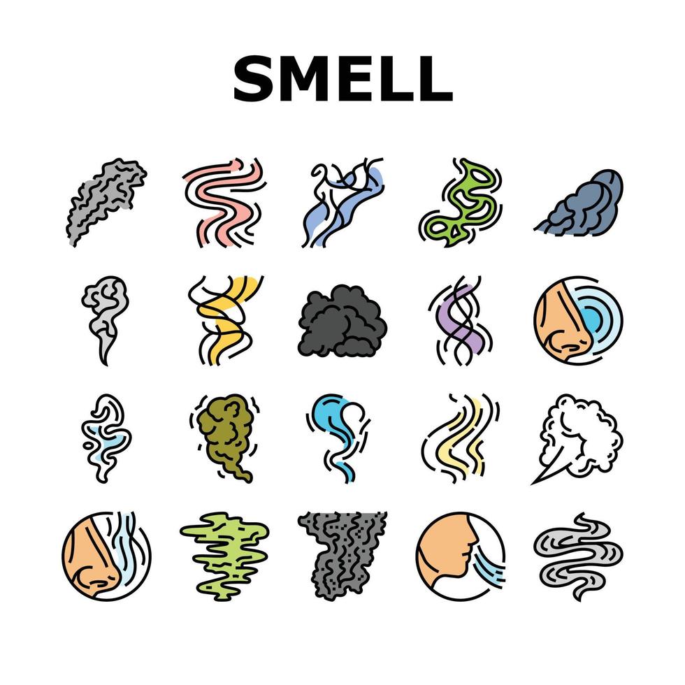 smell smoke gas nose aroma icons set vector