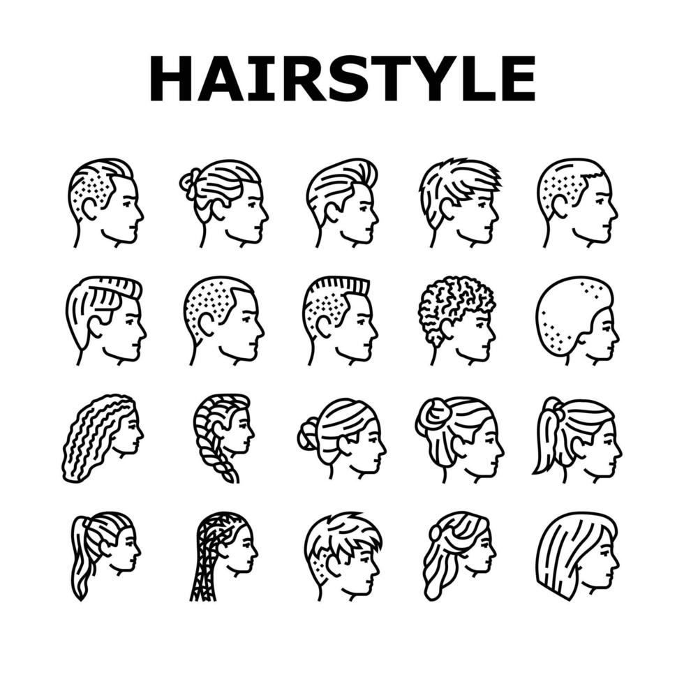 hairstyle portrait hair fashion icons set vector