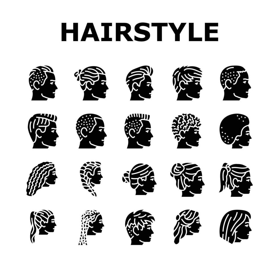 hairstyle portrait hair fashion icons set vector