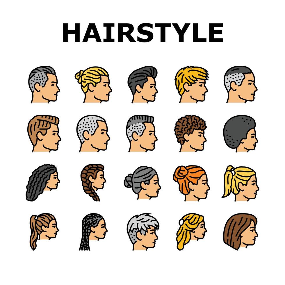 hairstyle portrait hair fashion icons set vector