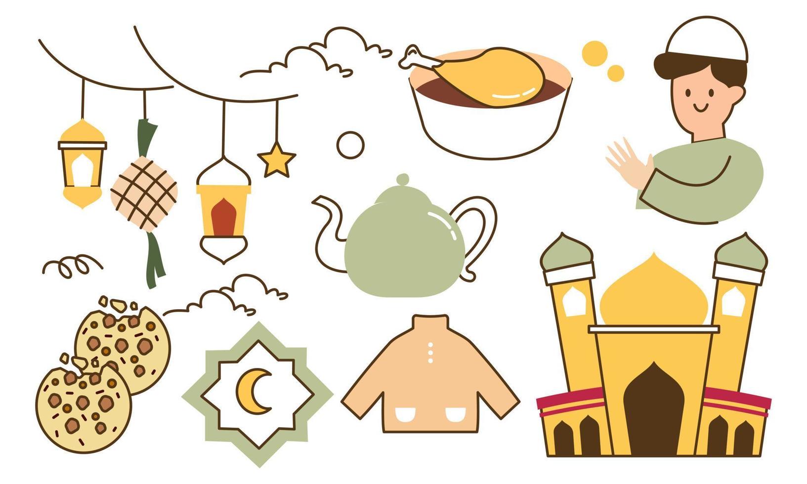 Eid mubarak or idul fitri design element in doodle style vector