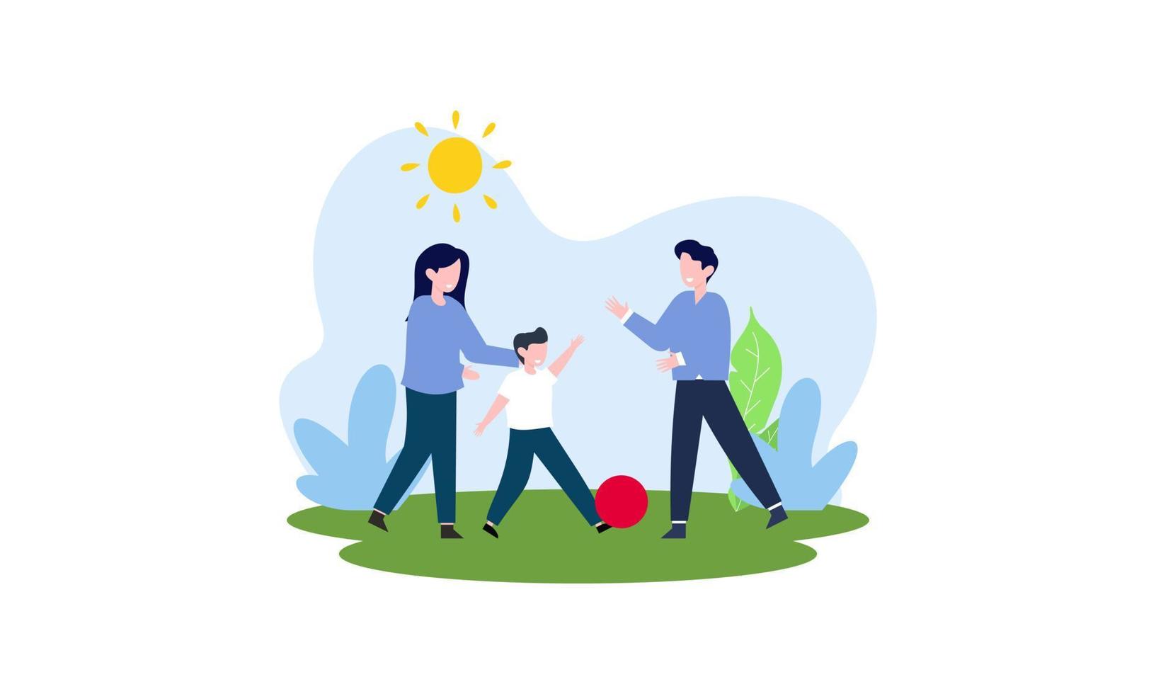 Happy family recreation active illustration. Summer weekend river family vector