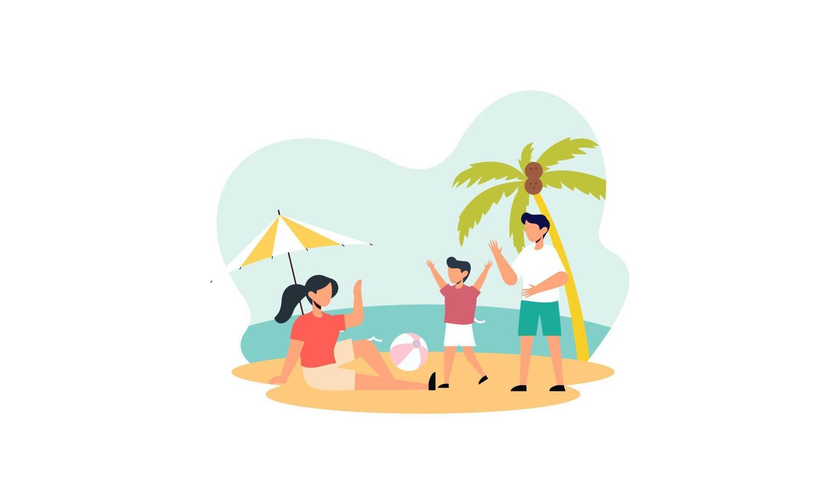 Happy family recreation active illustration. Summer weekend river family vector