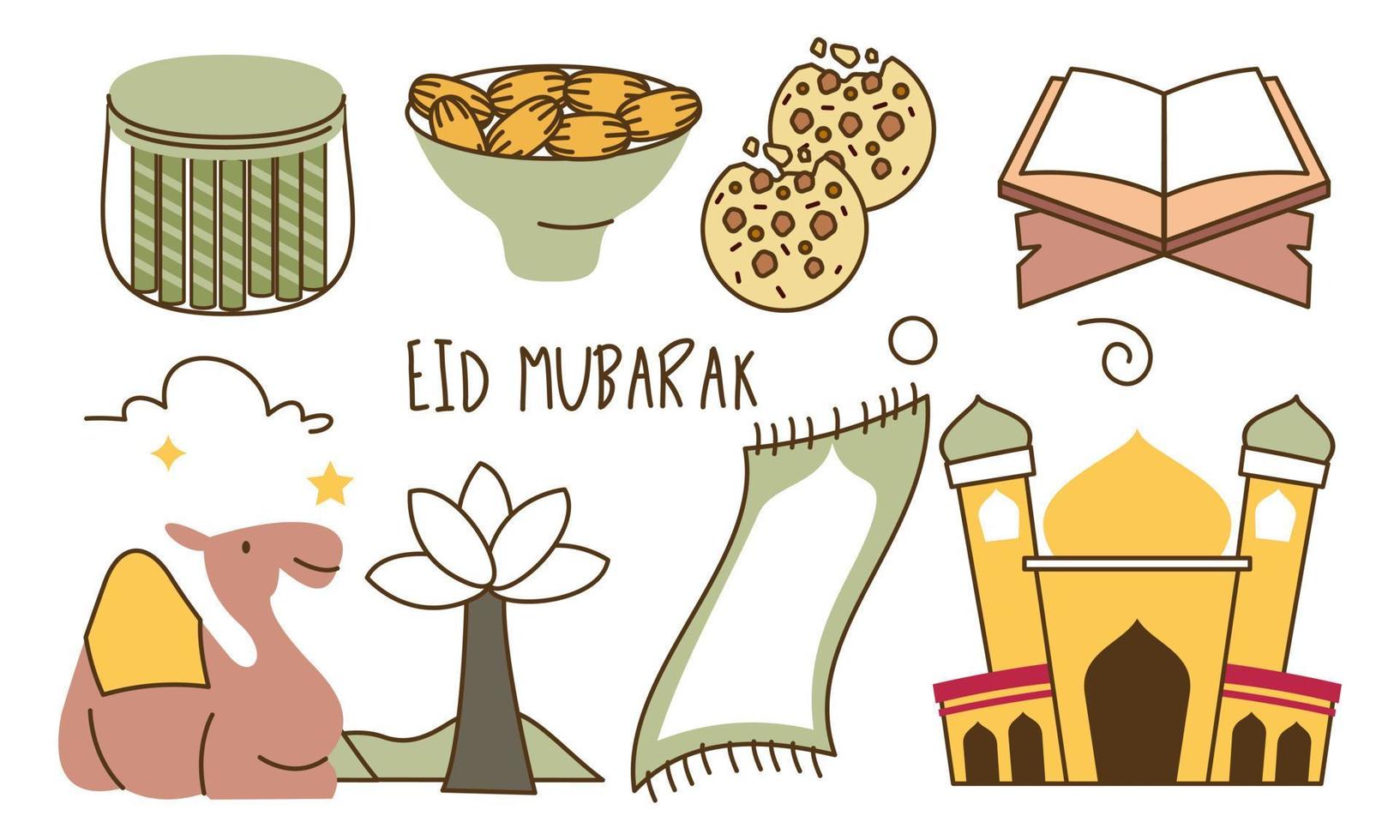 Eid mubarak or idul fitri design element in doodle style vector