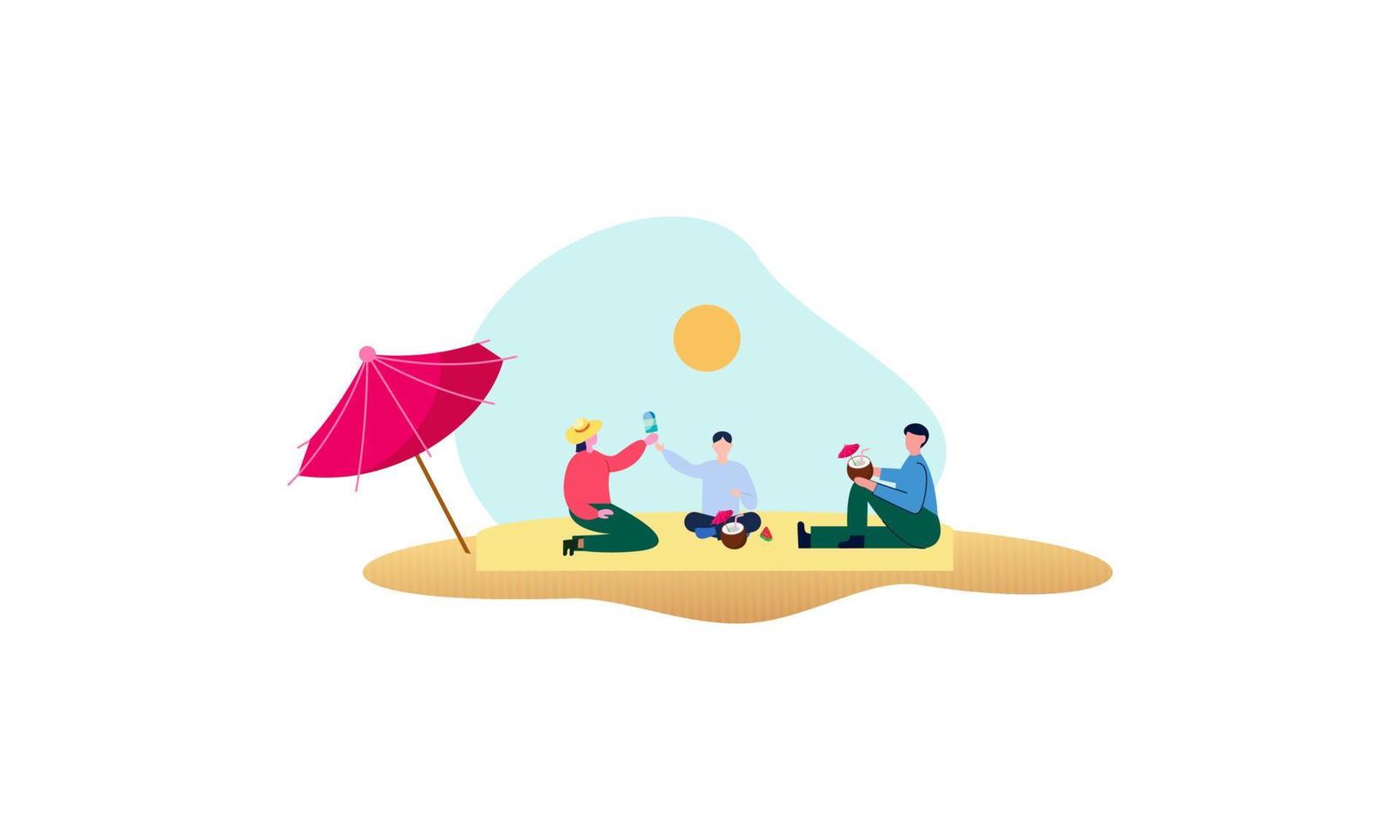 Happy family recreation active illustration. Summer weekend river family vector