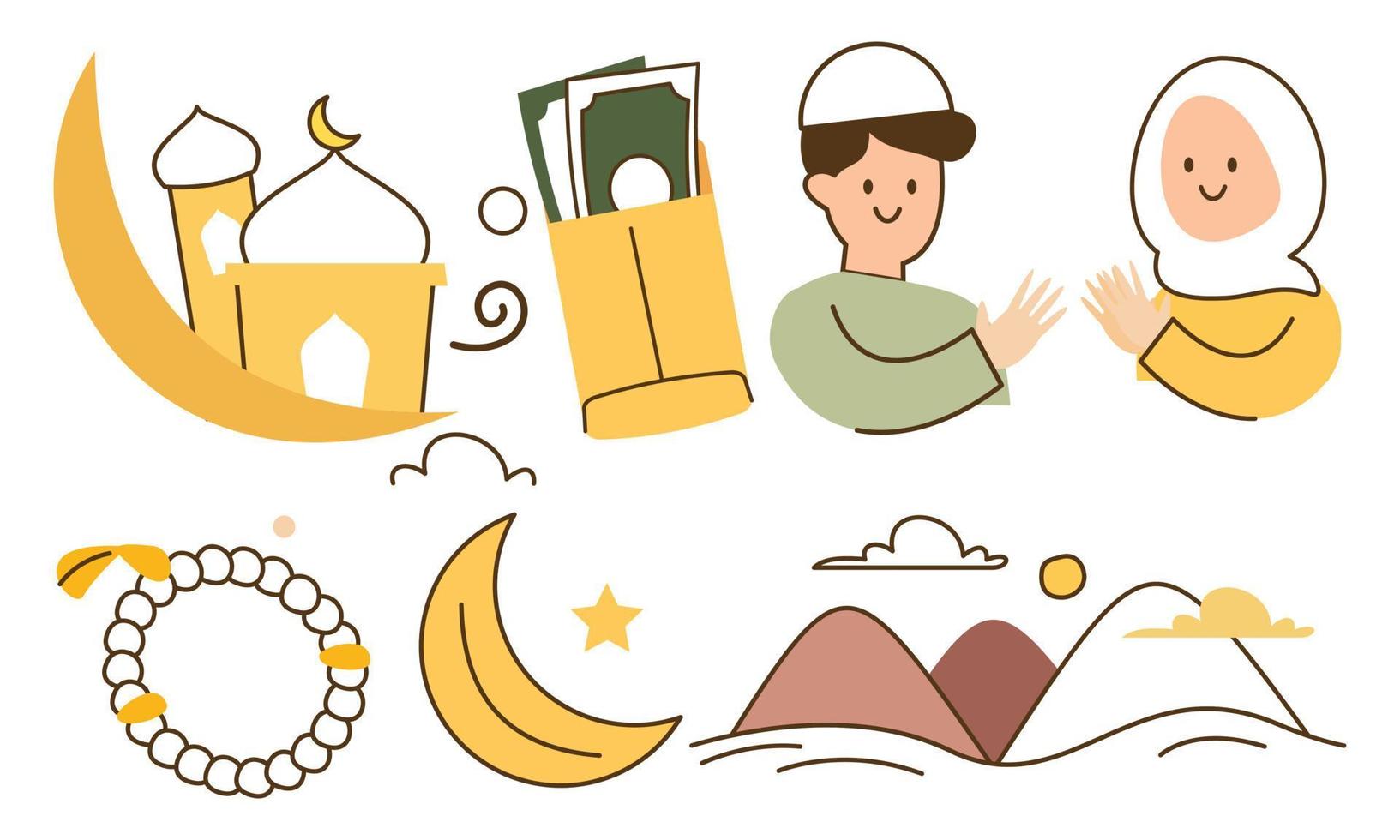 Eid mubarak or idul fitri design element in doodle style vector
