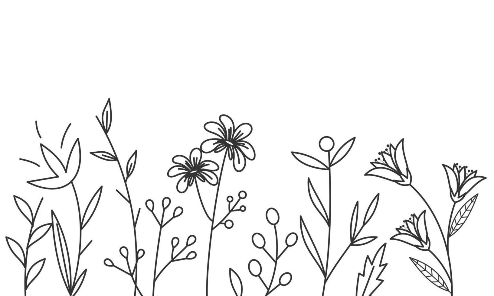 Black silhouettes of grass, flowers and herbs isolated on white background vector