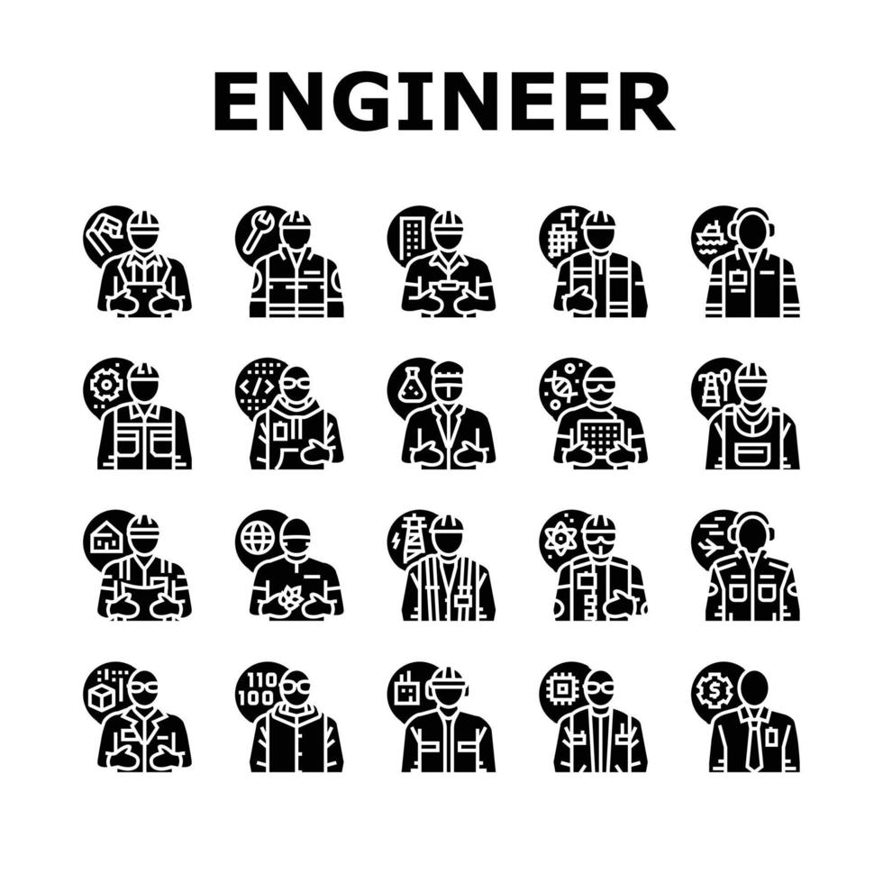 engineer technology work man icons set vector