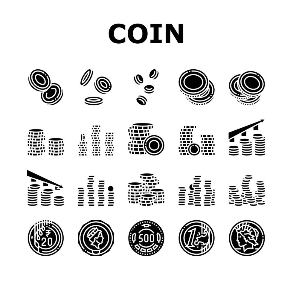 coin gold money cash bank icons set vector