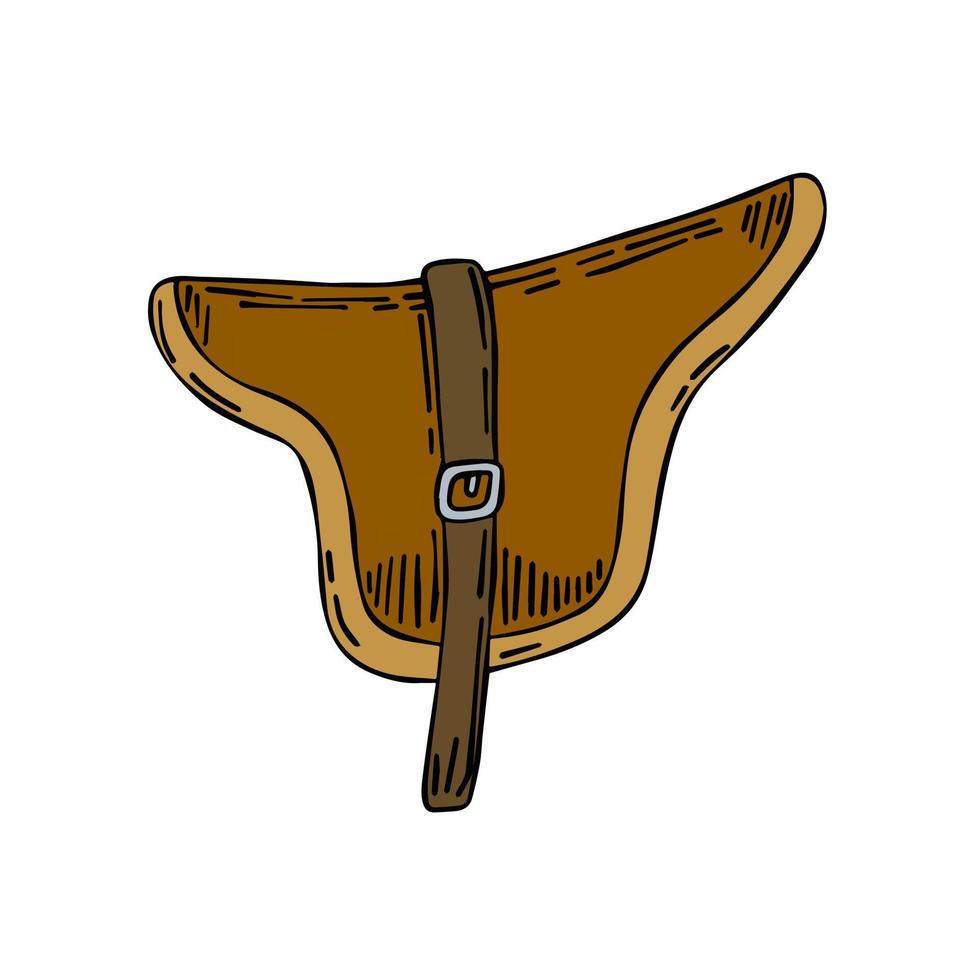 Horse saddle. riding seat. Old leather accessory for animal. Flat cartoon vector
