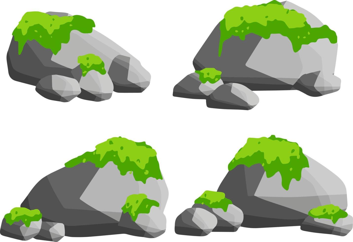 elemento de montaña y bosque. conjunto de rocas con césped o musgo para paisaje ver - dibujos animados ilustración vector