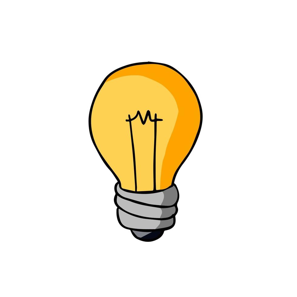 Light Bulb. Sketch drawn electric device. Cartoon doodle lighting concept and idea. Solution and creative vector