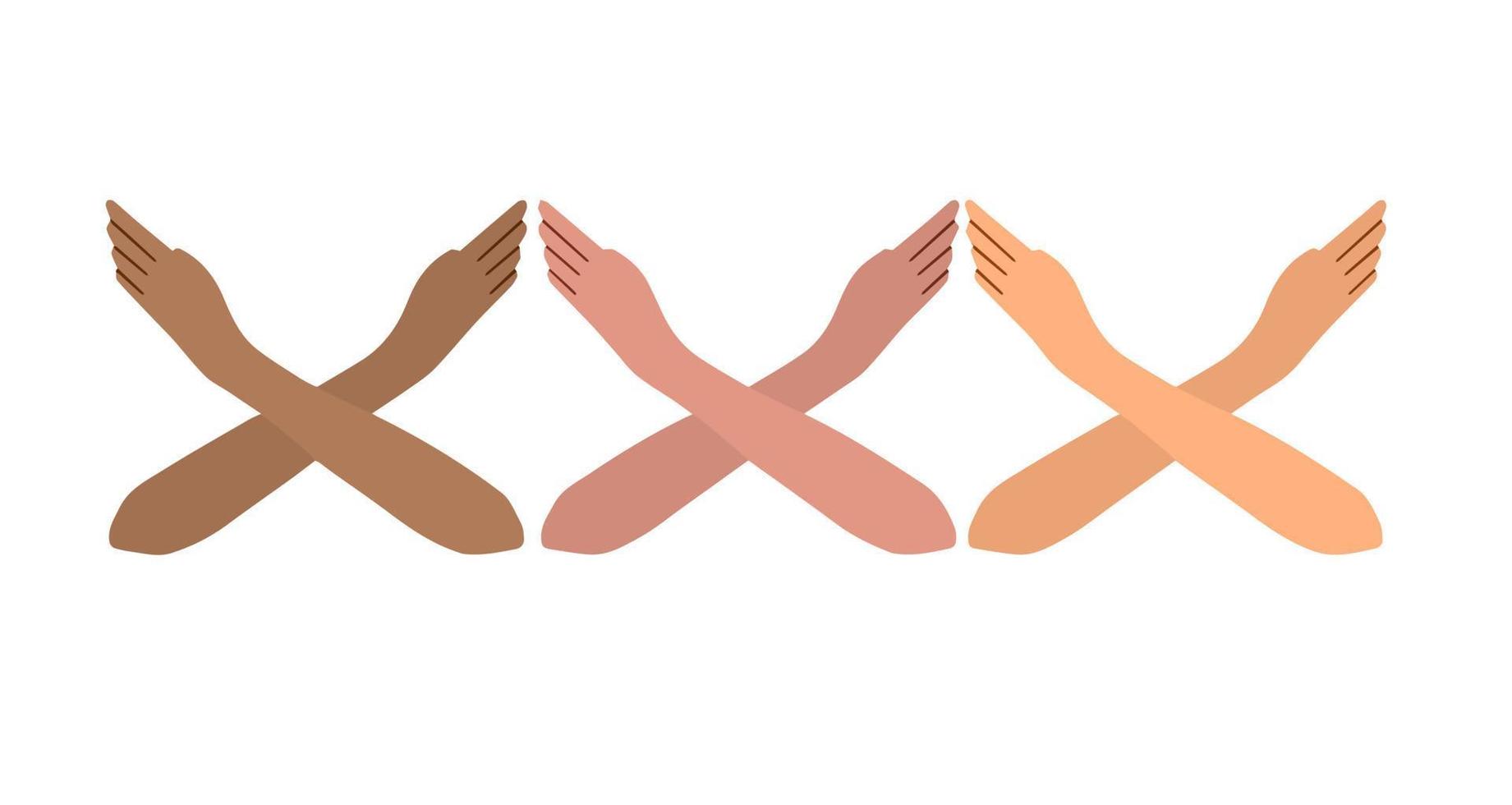 Break the bias. Gesture of crossed arms. Social movement of Women for Equal Rights. Flat cartoon illustration isolated on white vector