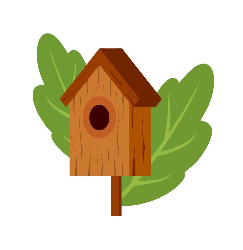 Birdhouse hanging on tree. House for birds. Spring nest of forest animal. vector