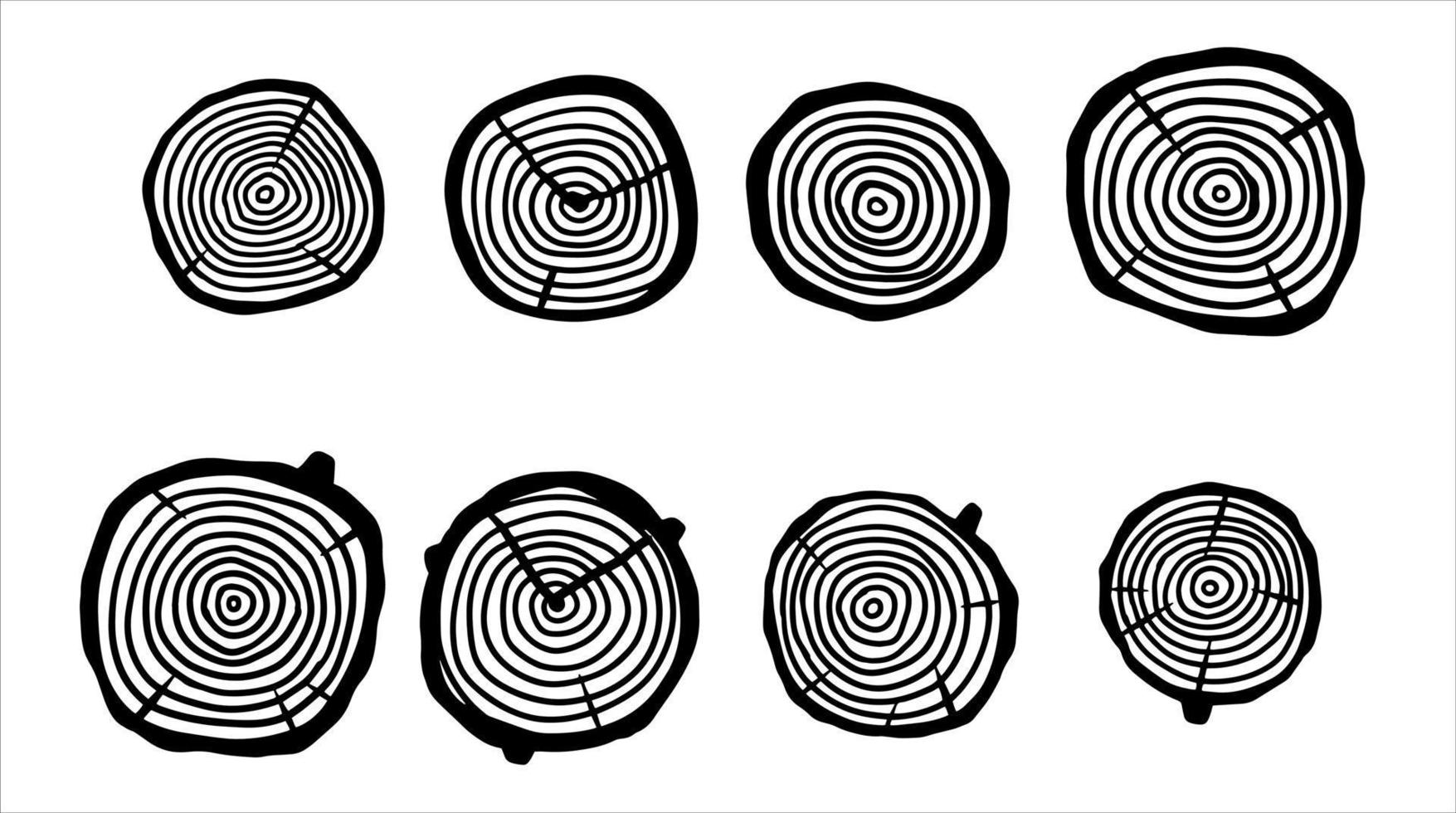 Cut tree trunk. Stump cross section. Concentric circular pattern on brown wood. Logger and Woodworking Industry Icon vector