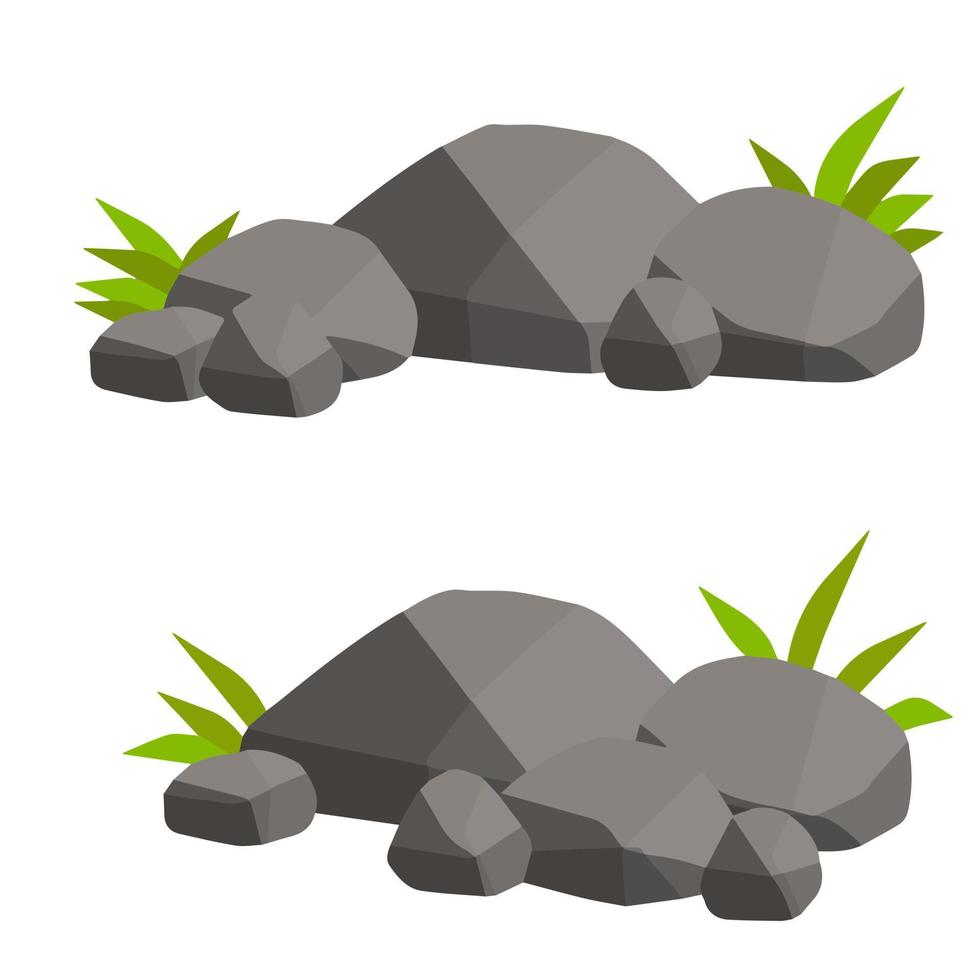 Element of mountain and forest. Set of Rocks with grass or moss for scenery view - cartoon illustration vector