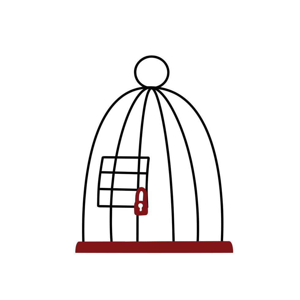Bird cage with lock. Closed birdcage of lines. Bird house. Doodle cartoon vector