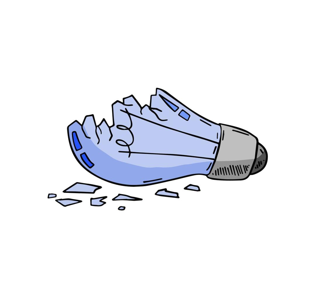 Burst light bulb. Crack in lightbulb. Sketch Shards of glass. Concept of idea and solution of problem. Doodle drawn Electric light. vector