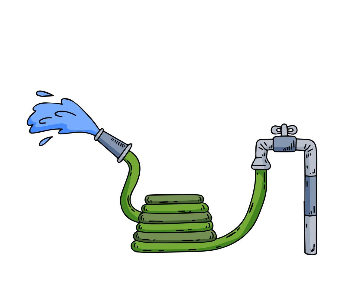 Garden hose. Connection to water supply. Lawn and garden irrigation. Outline cartoon vector