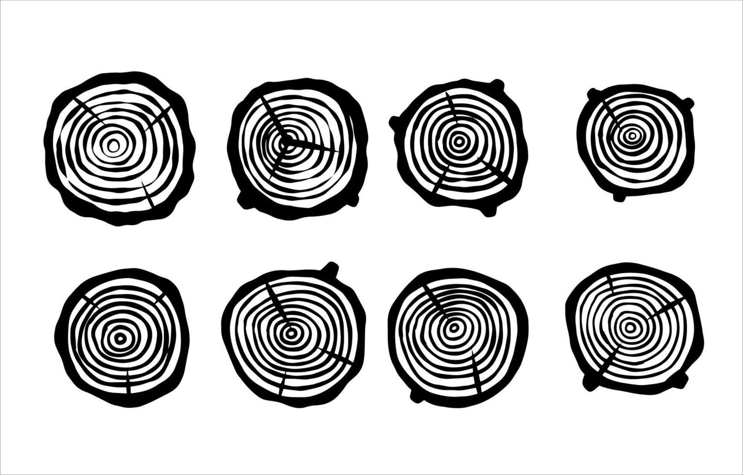 Cut tree trunk. Stump cross section. Concentric circular pattern on brown wood. Logger and Woodworking Industry Icon vector