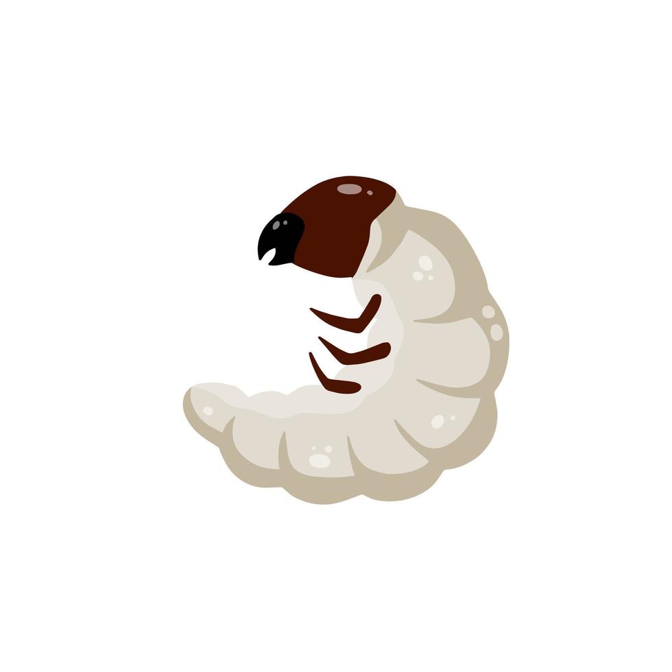Insect larva. White caterpillar. Little worm parasite. Flat cartoon illustration isolated on white vector