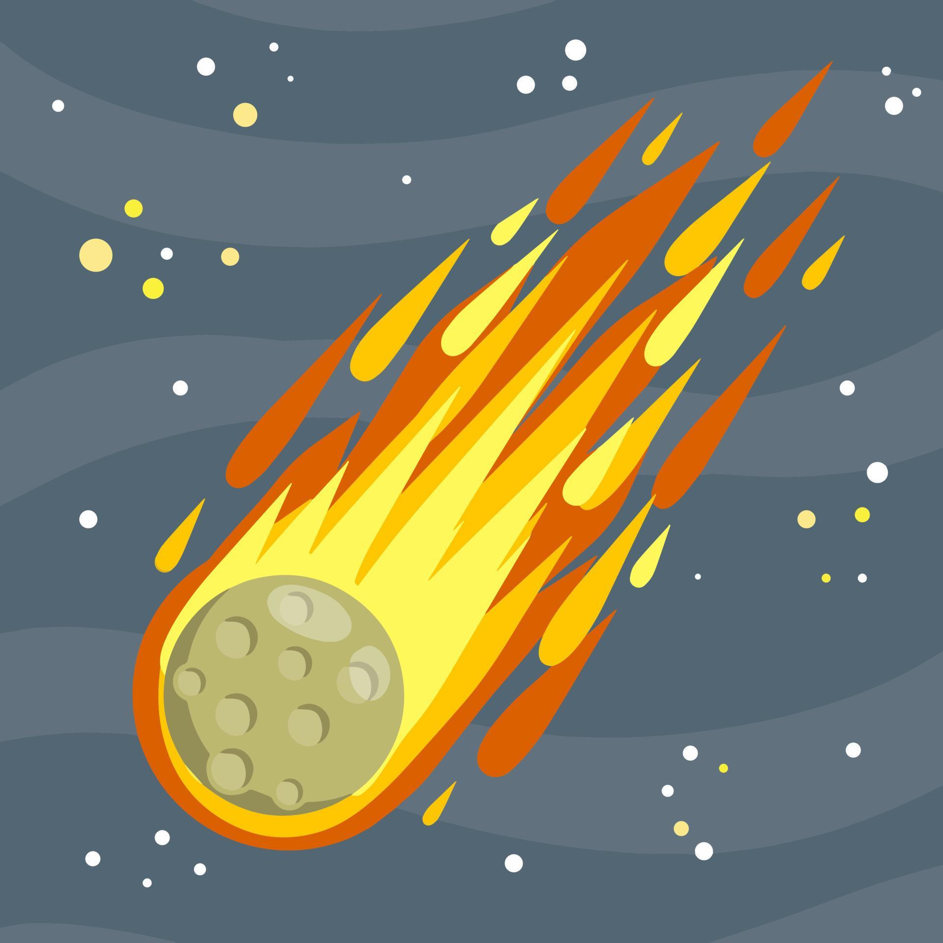 Meteor with trail of fire. Dangerous space object. Comet with tail