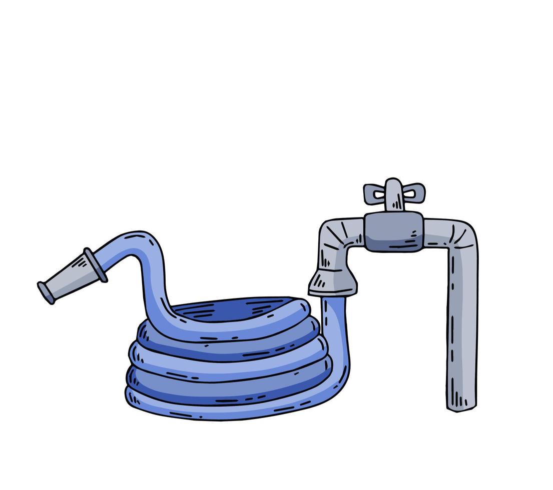 Garden hose. Connection to water supply. Lawn and garden irrigation. Outline cartoon vector