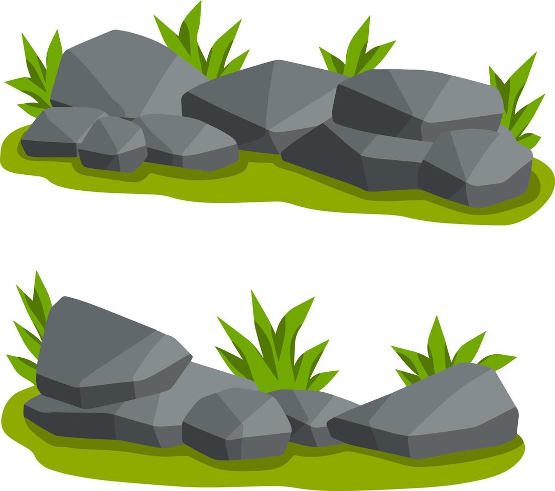 Element of mountain and forest. set of Rocks with grass for scenery view - cartoon illustration vector